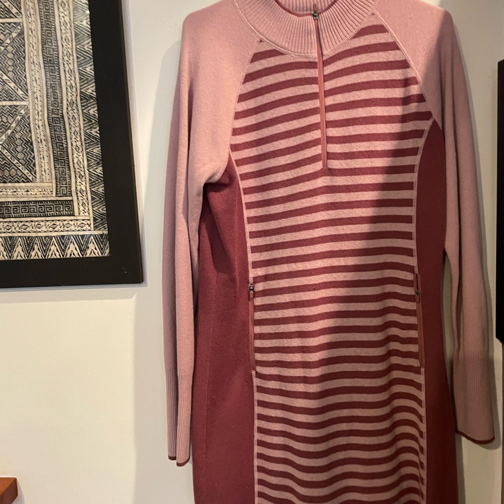 Title Nine Rose and Dusty Rose Striped Long-Sleeve Knit Dress